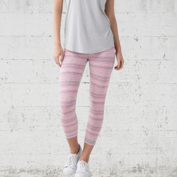Lululemon Pink Cyber Stripe Luxtreme Wunder Under Workout Capri Leggings Size 4 - Picture 2 of 6